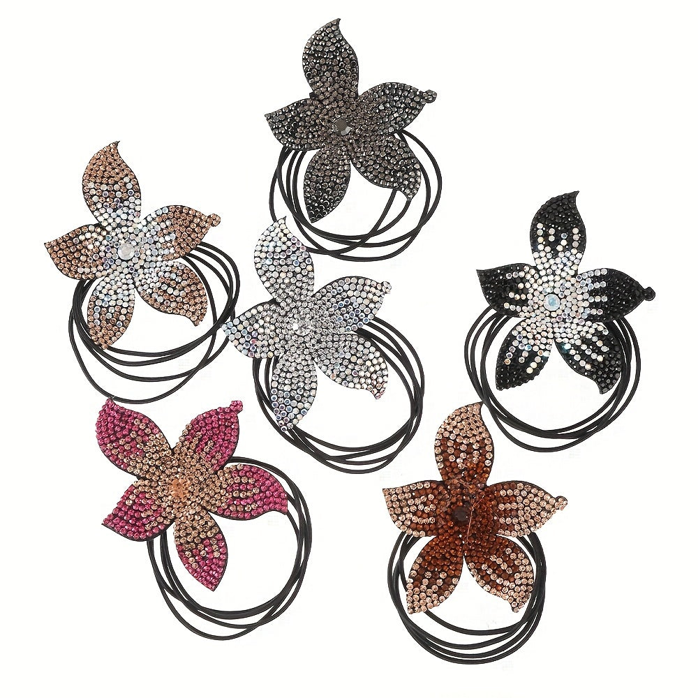Women's Rhinestone Flower Resin Hair Tie Elastic Hair Rope