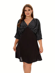 Women's Dot Print V Neck Mini Dress