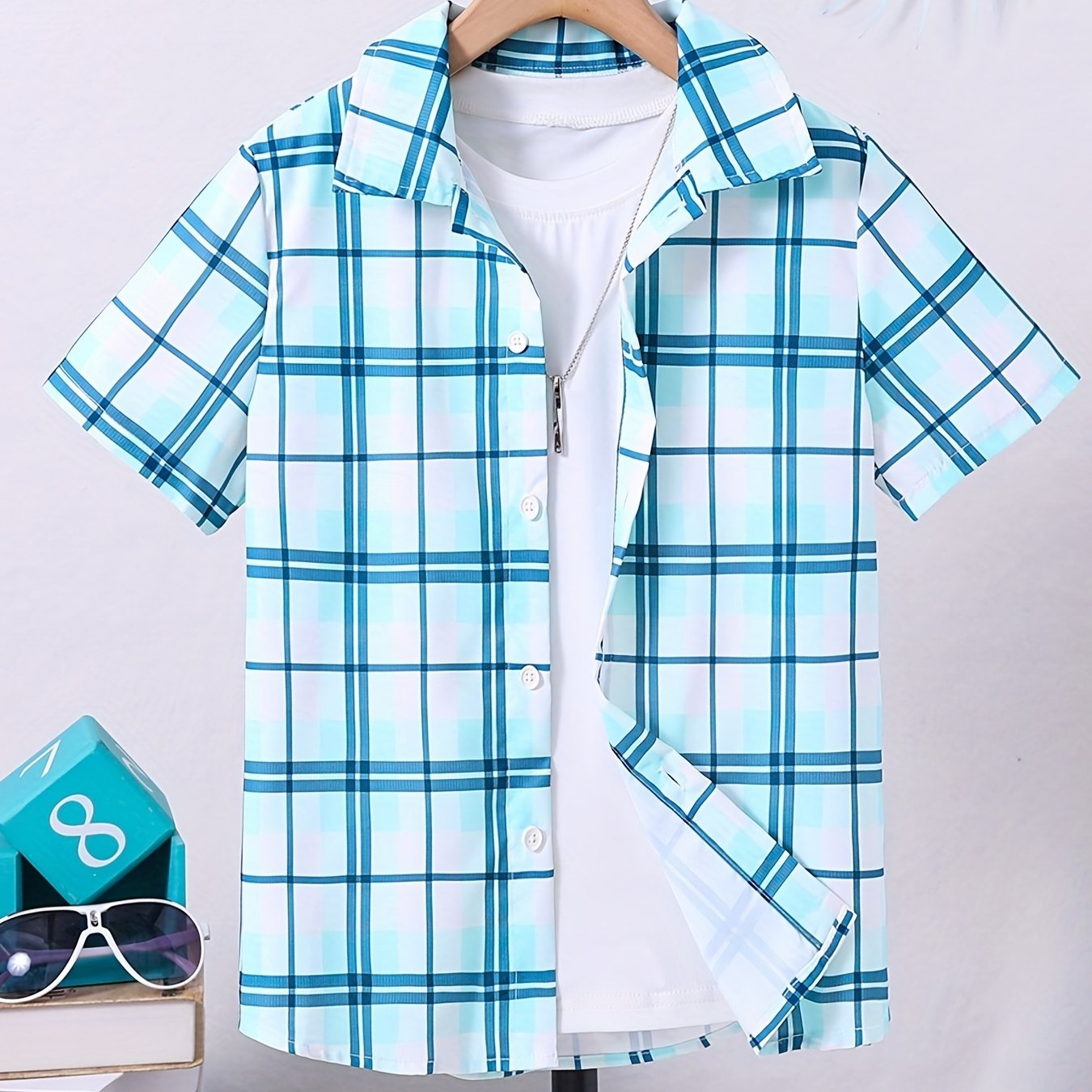 Plaid Casual Short Sleeve Shirt for Boys