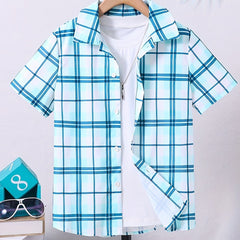 Plaid Casual Short Sleeve Shirt for Boys