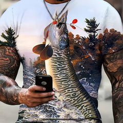 Fish 3D Pattern Print Men's Short Sleeve T-shirt Graphic Tee