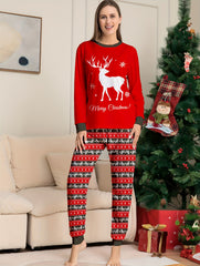 Christmas Elk Print Pajama Set Long Sleeve Crew Neck Top & Pants