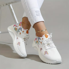 Women's Breathable Flying Woven Sneakers Comfortable Low Top Lace Up Shoes