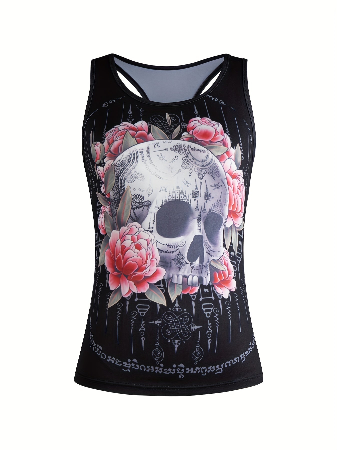 Flower & Skull Print Tank Top Sleeveless Summer Top