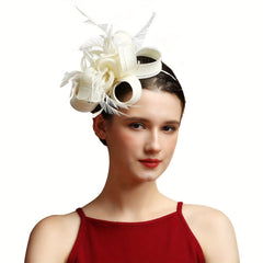 Women's Fascinator Headband Tea Party Derby Hat Faux Feathers Ribbon