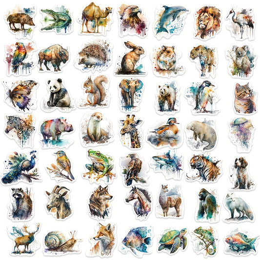 50pcs Waterproof Animal Stickers Cat Dog Tropical Rainforest Vinyl Stickers