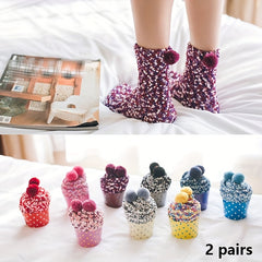 2 Pairs Pompom Fuzzy Socks Comfy & Warm Floor Socks