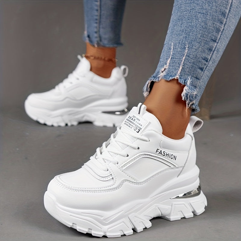 Women's Solid Platform Sneakers Lace Up Low Top Non slip Shoes