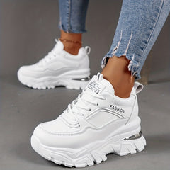 Women's Solid Platform Sneakers Lace Up Low Top Non slip Shoes