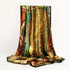 Boho Tree Print Vintage Bandana Silk Square Scarf Satin Shawl