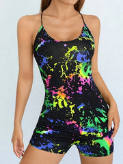 Ink Print Pajama Romper Criss Cross Back Pajamas