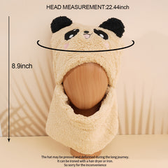 Panda Faux Fur Halter Thermal Set Hat 2 In 1 Scarf Hat Winter Warm Cut Set