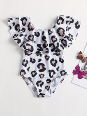 Toddler Girls Leopard Graphic One Piece Swimsuit Casual Batwing Sleeve Swimwear