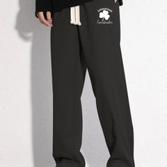 Leaf Pattern Mopping Trousers Men's Casual Loose Fit Waist Drawstring Pants