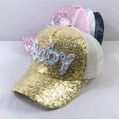 Baby Patch Sequin Baseball Cap Sparkling Mesh Trucker Hats For Women