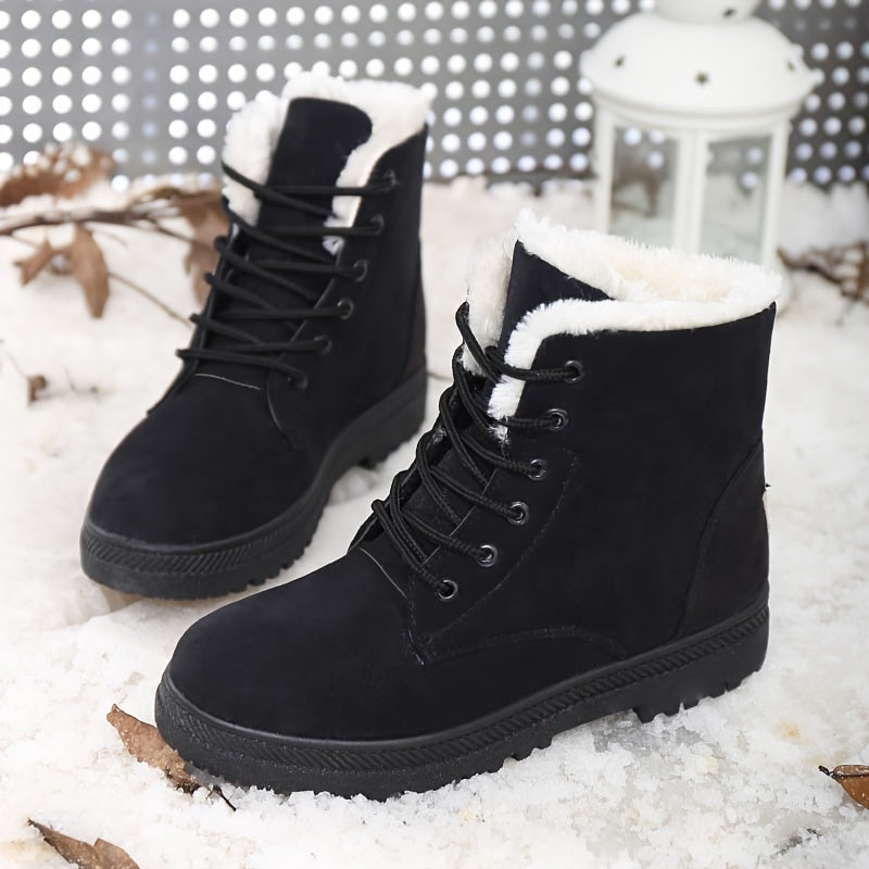 Women's Winter Snow Boots Non Slip Lace Up Thermal Mid Calf Boots