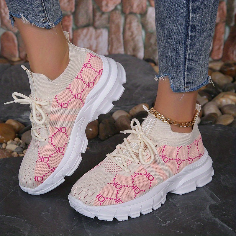 Women's Breathable Canvas Sneakers Lace Up Low Top Elastic Sporty Shoes