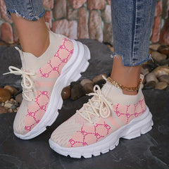 Women's Breathable Canvas Sneakers Lace Up Low Top Elastic Sporty Shoes