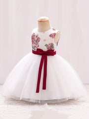 Baby Girls Floral Embroidery Bowknot Sleeveless Mesh Princess Dress