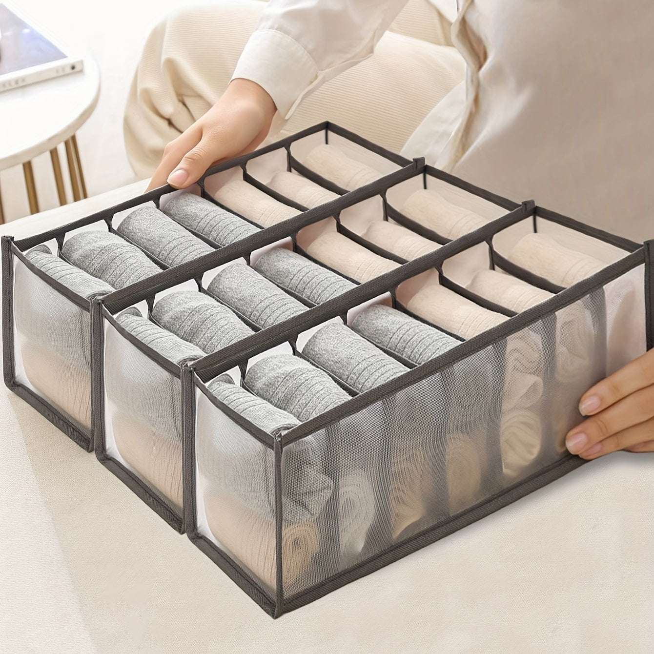 3pcs 7-grid Underwear Storage Box Multifunction Socks Storage Box