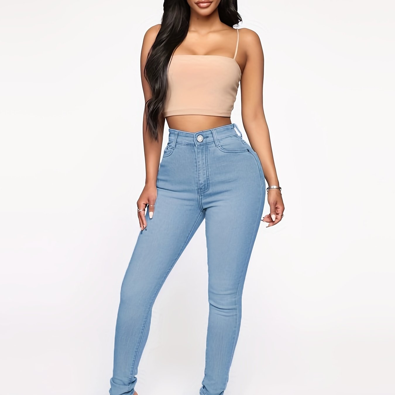 Mid Rise Skinny Jeans Stretch Denim Pants