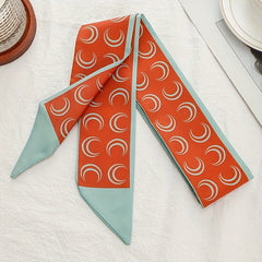 Red Crescent Print Skinny Scarf Hair Ribbon Neckerchief Satin Twilly Scarf