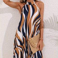 Pleated Halter Neck Dress Sleeveless Summer & Spring Casual Dress