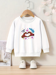 Love Heart Gesture Print Girls Casual Pullover Sweatshirt Long Sleeve Tops