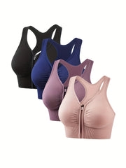 4pcs Front Zipper Sport Tank Bras Racerback Intimates Bras Women's Underwear