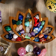 Lotus Shaped Wooden Tray for Crystals Display and Storage