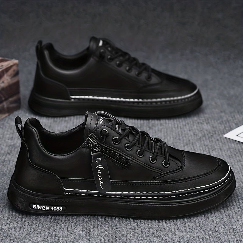 Men's Lace up Sneakers Side Zipper Casual Walking Shoes Breathable Skate Shoes