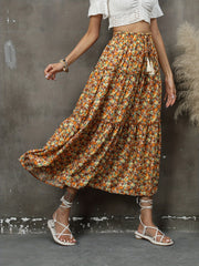 Ditsy Floral Print Skirt Casual Tiered Skirt For Summer