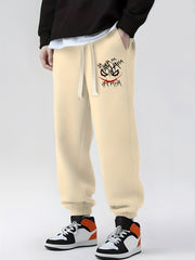 Evil Smile Print Drawstring Sweatpants Men's Loose Fit Joggers Spring Autumn