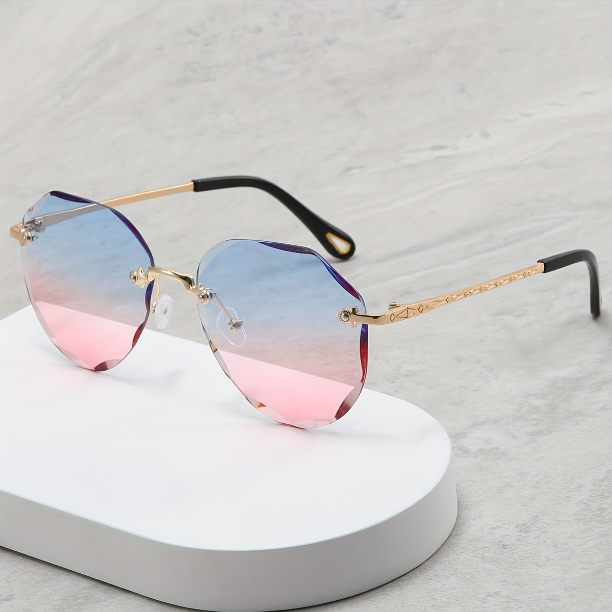 Ombre Rimless Sunglasses Gradient UV400 Sun Shades for Beach Vacation