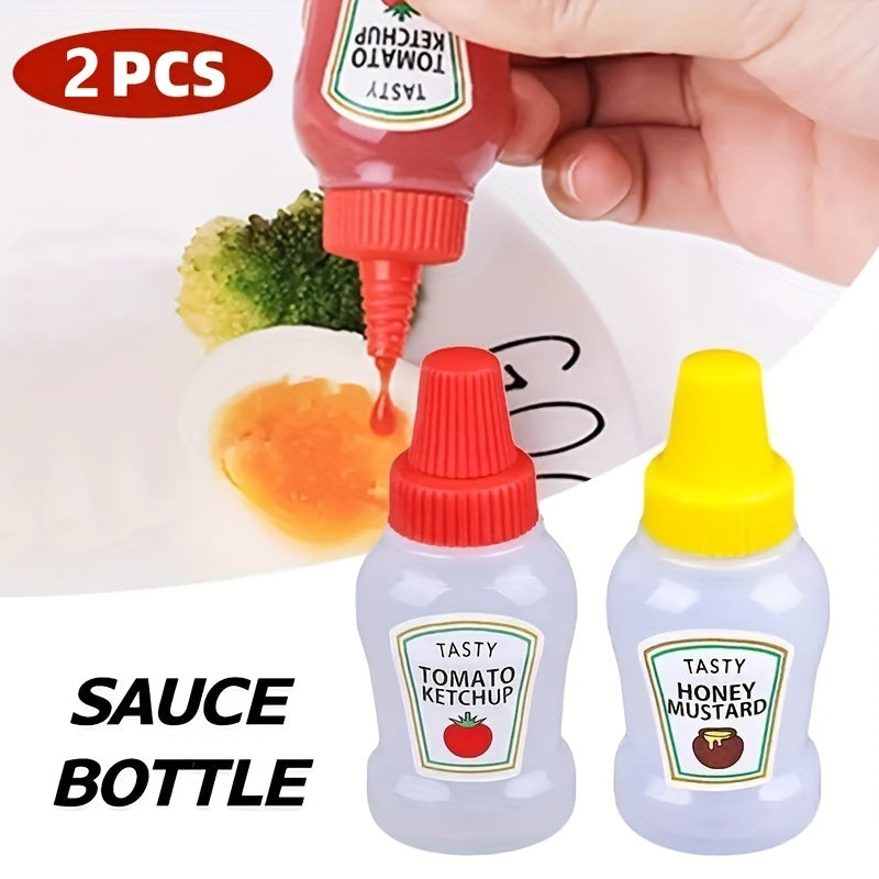 2pcs Mini Plastic Squeeze Pot Sauce Bottles for Home Kitchen