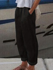 Straight Leg Elastic Waist Casual Pants for Women