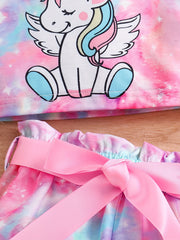 Girls Unicorn Graphic T-Shirt & Shorts Set for Summer
