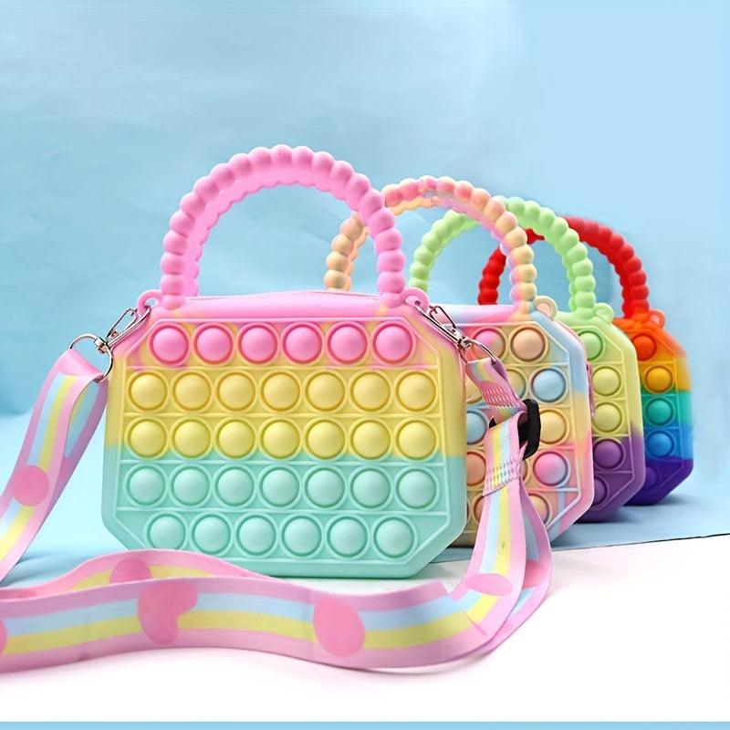 Rainbow Silicone Crossbody Bag Bubble Decompression Toy Handbags For Children