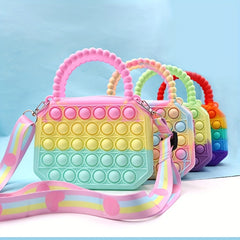 Rainbow Silicone Crossbody Bag Bubble Decompression Toy Handbags For Children