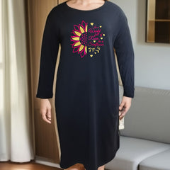 Sunflower & Letter Graphic Long Sleeve Tee Home Dress
