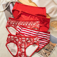 Maple Leaf Print Red Briefs Comfy Stretchy Intimates Panties Women's Lingerie