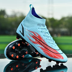 Kids High Top Football Cleat w/ Spikes Non Slip Outdoor Soccer Shoes