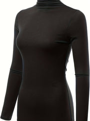 Thin Fleece Warm Long Sleeve Bottoming Top Solid High Stretch Top