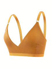 Plus Size Casual Bra Women's Plus Solid Wireless Medium Stretch Triangle Bra