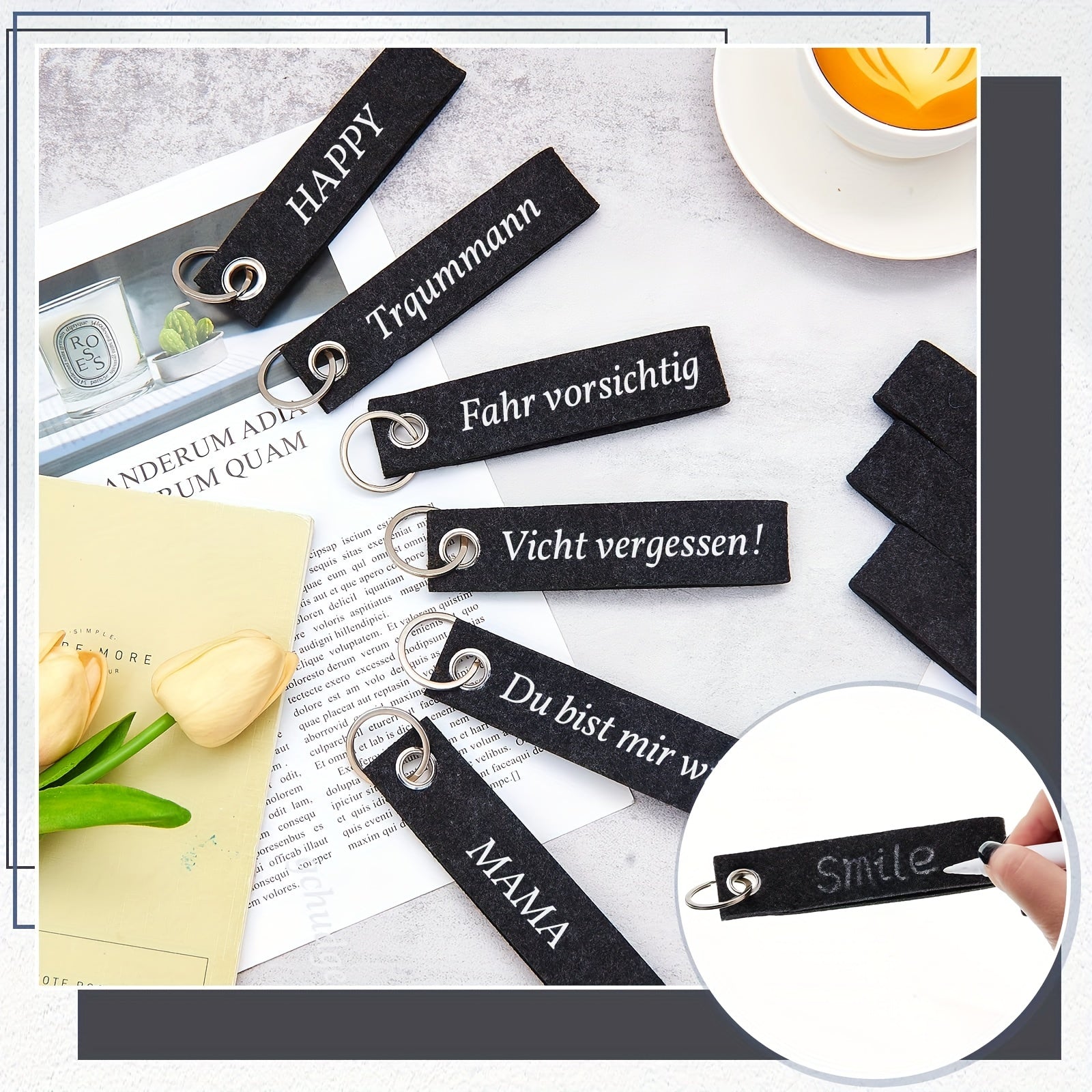 20pcs Felt Keychains With Stainless Steel Ring DIY Decorative Crafts Keychain
