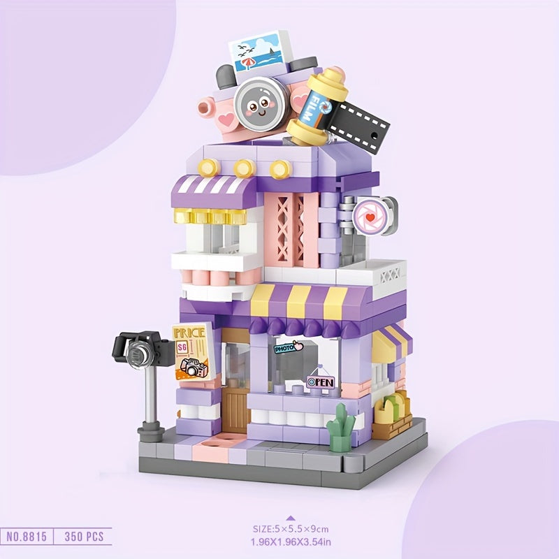 City Street View Building Block Set DIY Ice Cream Coffee Flower Shop Model Toy