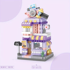 City Street View Building Block Set DIY Ice Cream Coffee Flower Shop Model Toy