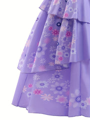 Girls Magic Princess Dress Polka Dots Flare Lace Sleeve Prom Party Dress Gloves