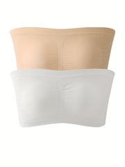 2pcs Strapless Bandeau Bras Soft Stretch Everyday Bra Women's Lingerie