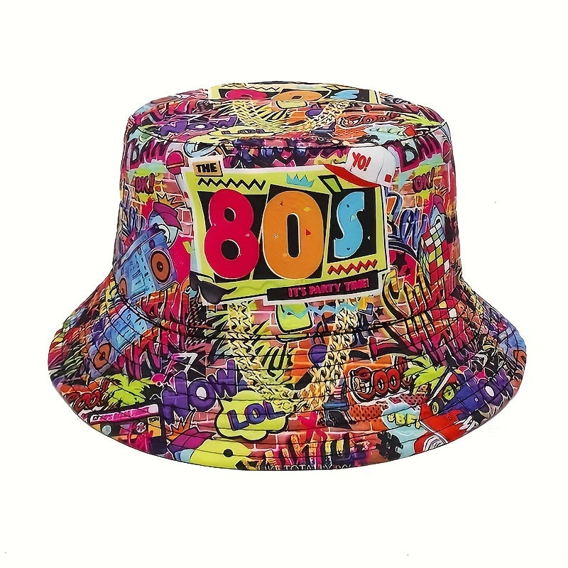 Retro 80s 90s Graffiti Tape Bucket Hat Sun Protection Hip hop Hat